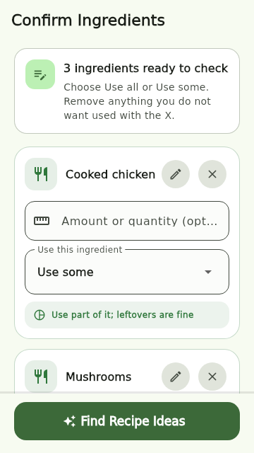 Leftover Rescue ingredient confirmation